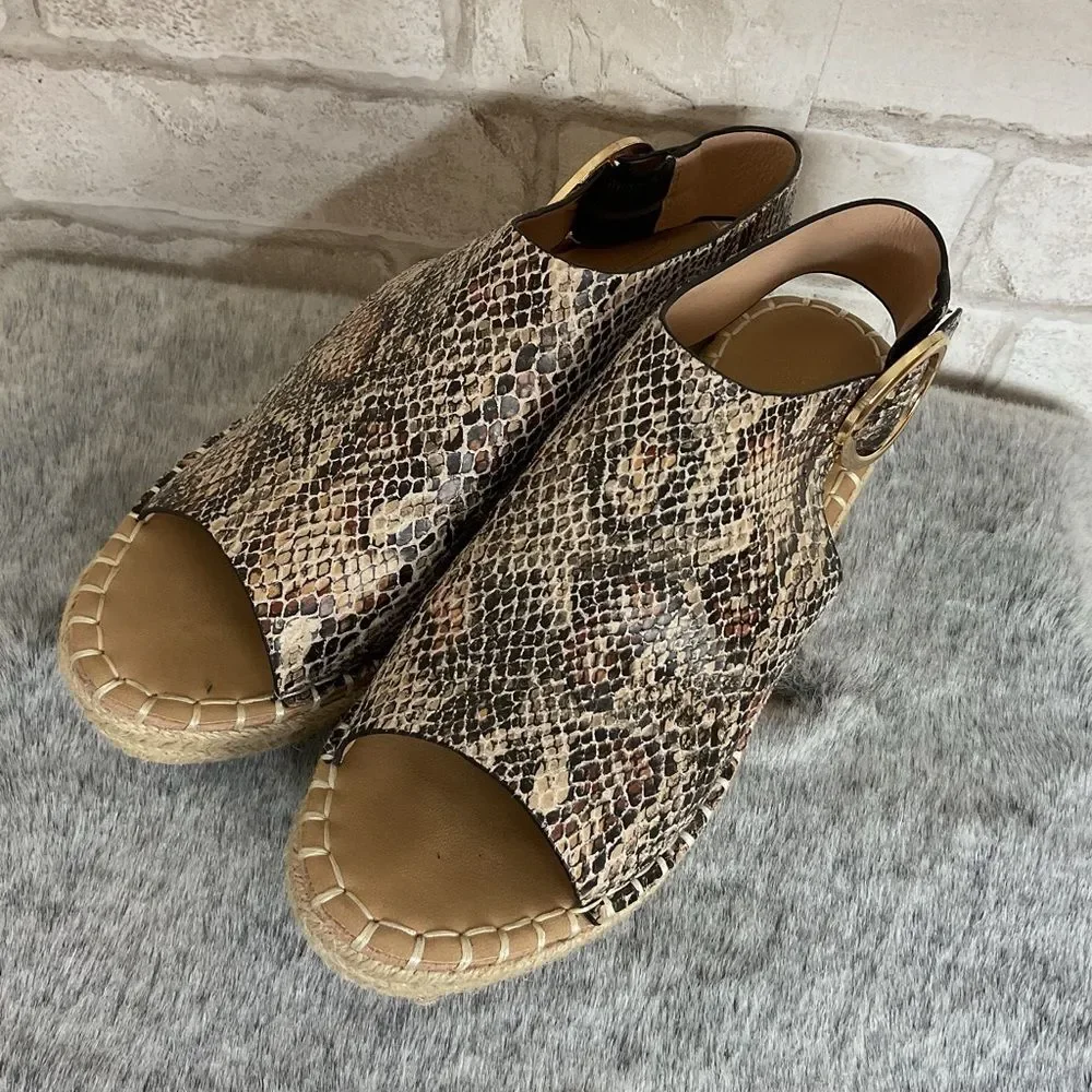 Catherine Malandrino Cirkly Espadrille Snakeskin Print Wedge Sandals Size 8